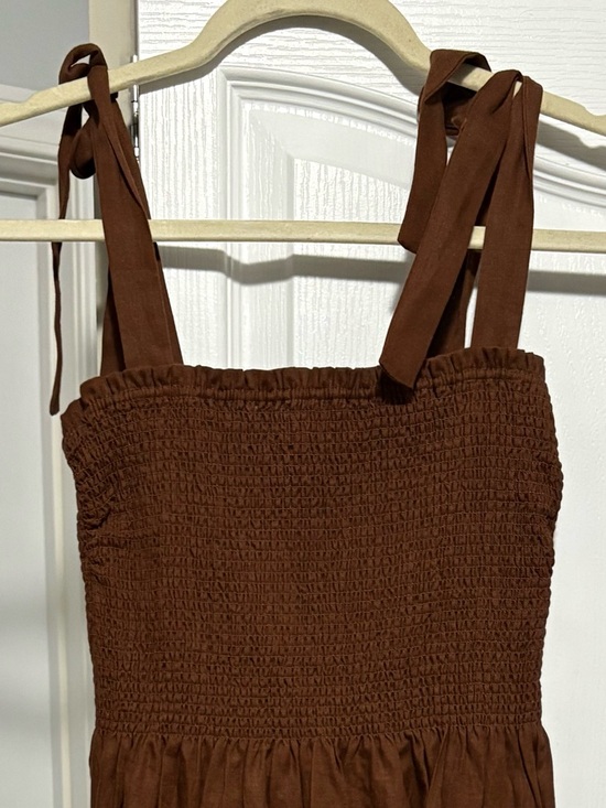 Wilfred Rust-Brown Smocked Strap Dress - Picture 3 of 4